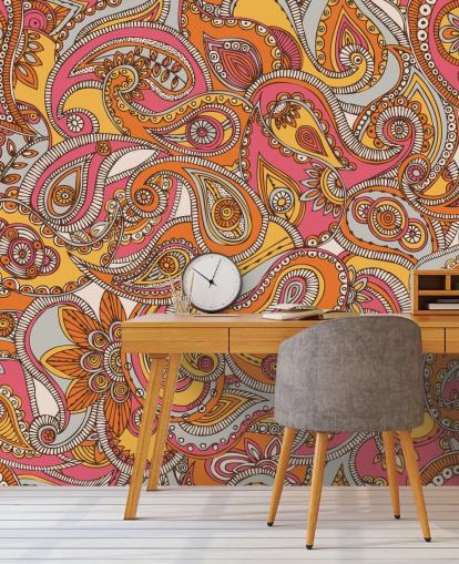 roze en oranje paisley behang roze en oranje paisley behang