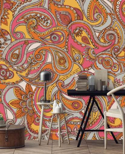 rosa und orange Paisley-Tapete rosa und orange Paisley-Tapete