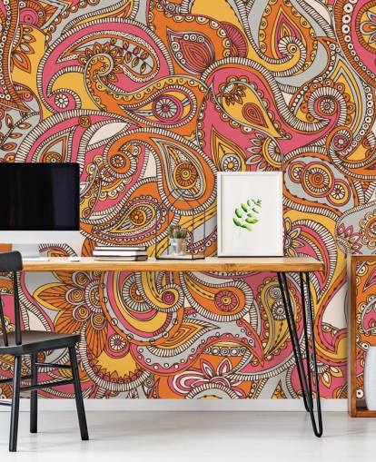 papier peint cachemire rose et orange