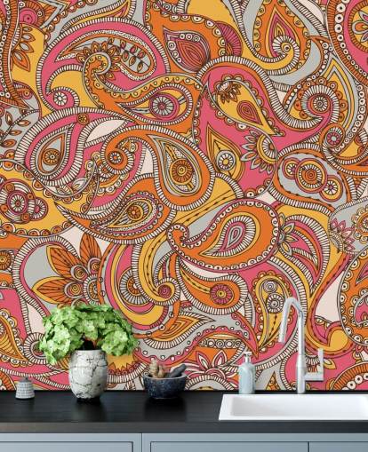 papier peint cachemire rose et orange papier peint cachemire rose et orange