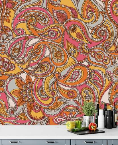 rosa och orange paisley tapeter