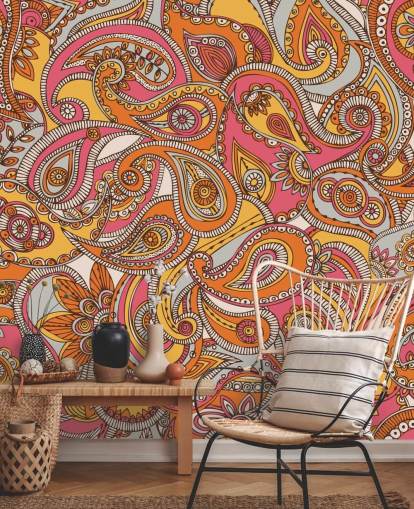 pink and orange paisley wallpaper