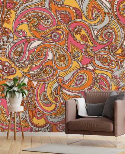 papel de parede paisley rosa e laranja papel de parede paisley rosa e laranja