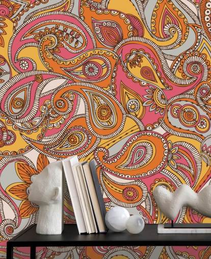 pink and orange paisley wallpaper