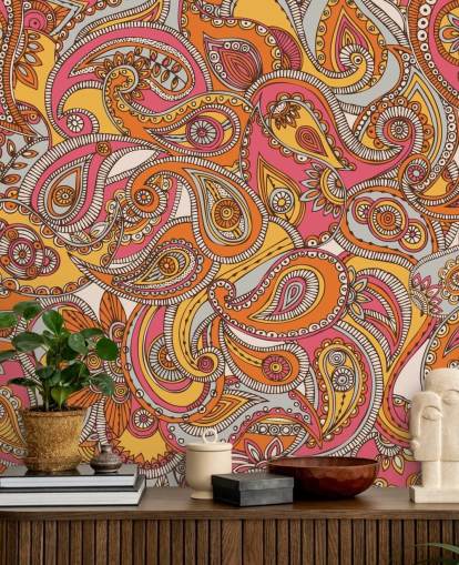 rosa och orange paisley tapeter rosa och orange paisley tapeter