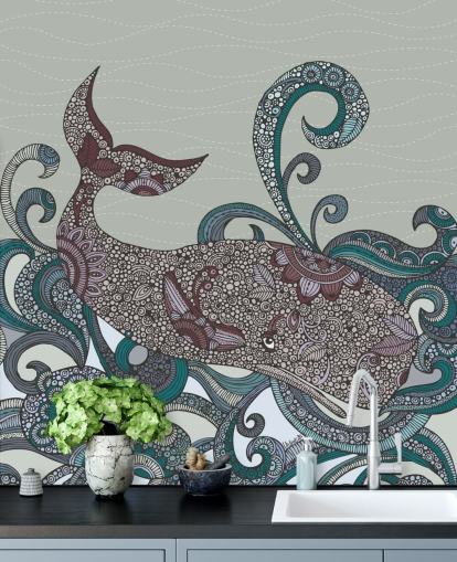 Papier peint Baleine illustré Papier peint Baleine illustré
