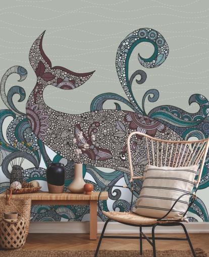 Geïllustreerd walvis behang Geïllustreerd walvis behang