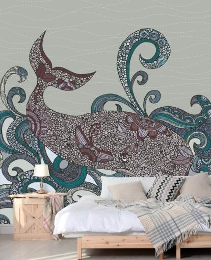 Geïllustreerd walvis behang
