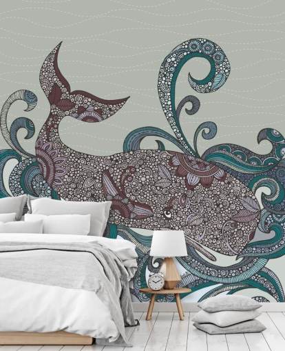 Geïllustreerd walvis behang Geïllustreerd walvis behang