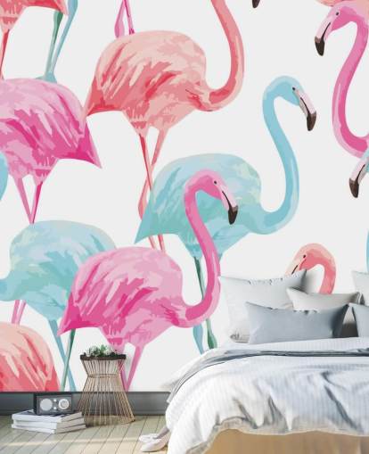 Papel pintado Flamenco azul y rosa