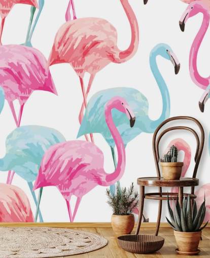 Blå og Pink Flamingo Baggrund