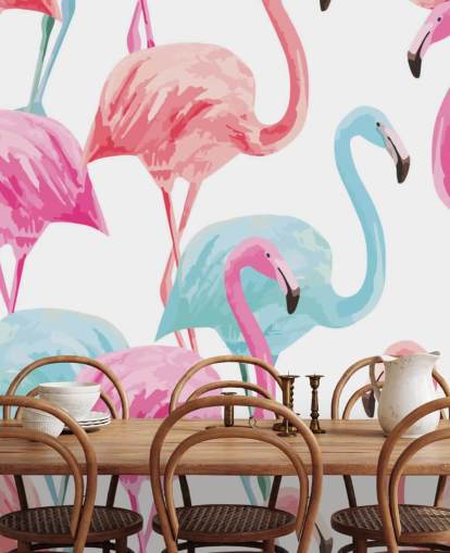 Papel pintado Flamenco azul y rosa