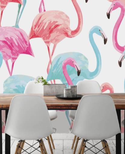 Blue and Pink Flamingo Wallpaper