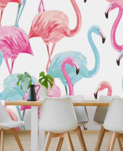 Blue and Pink Flamingo Wallpaper
