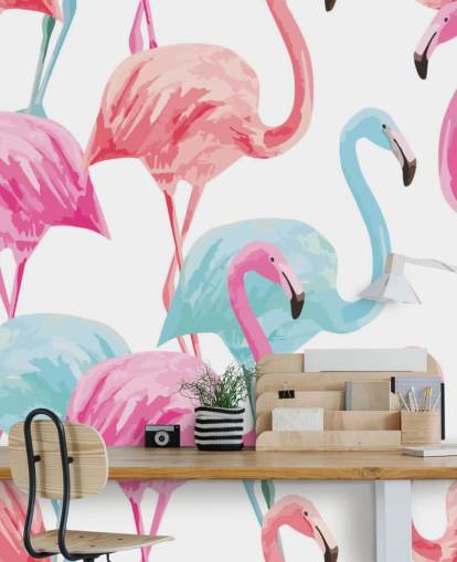 Blue and Pink Flamingo Wallpaper