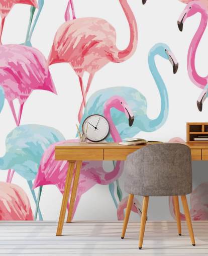 Blue and Pink Flamingo Wallpaper