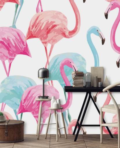 Sininen ja vaaleanpunainen Flamingo Taustakuva