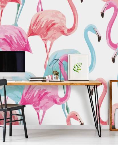 Papel pintado Flamenco azul y rosa