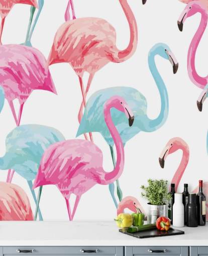 Blue and Pink Flamingo Wallpaper