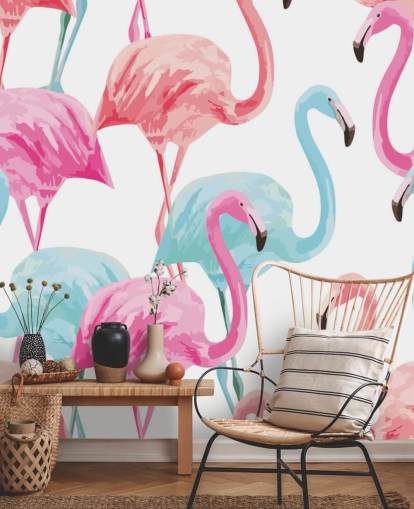 Blue and Pink Flamingo Wallpaper