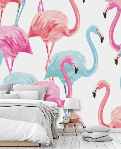 Blue and Pink Flamingo Wallpaper