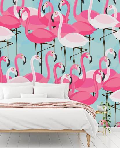 Papel pintado Flamenco rosa y blanco Papel pintado Flamenco rosa y blanco