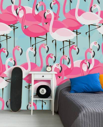 Rosa und weiße Flamingo-Tapete