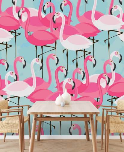 Papel pintado Flamenco rosa y blanco