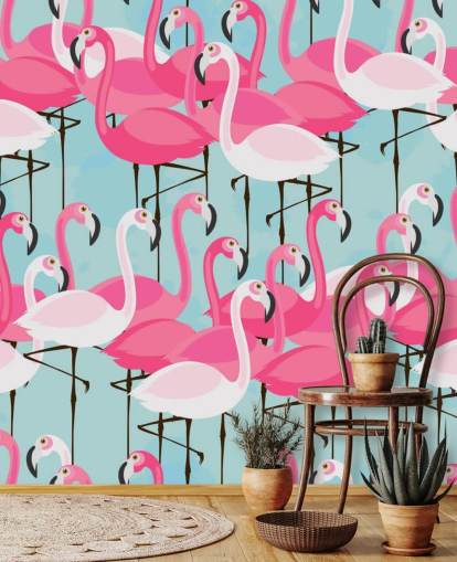 Papel pintado Flamenco rosa y blanco