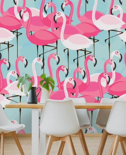 Papel pintado Flamenco rosa y blanco