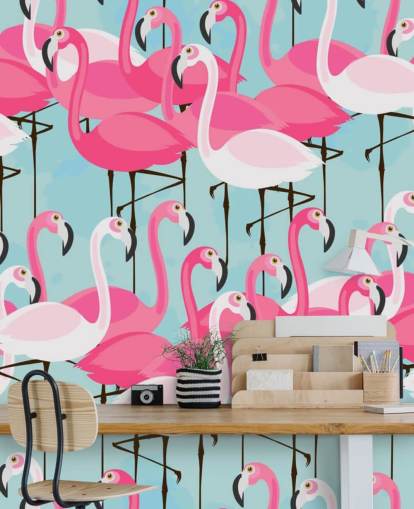 Papel pintado Flamenco rosa y blanco