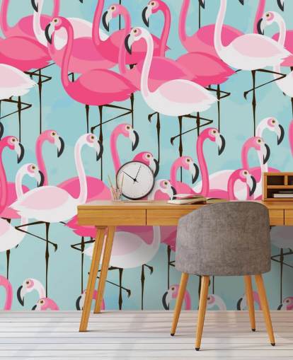 Pink og hvid Flamingo Baggrund