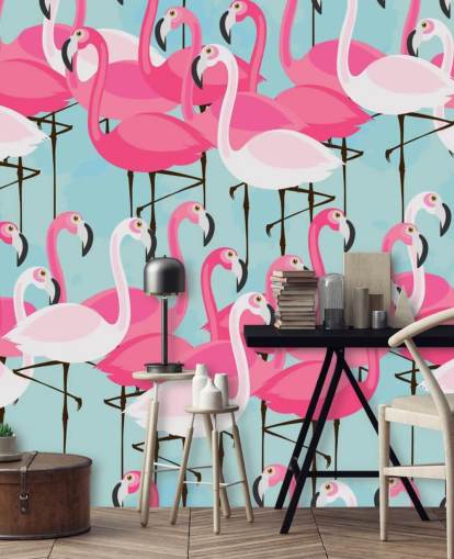 Papel pintado Flamenco rosa y blanco