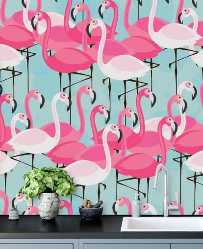 Papel pintado Flamenco rosa y blanco