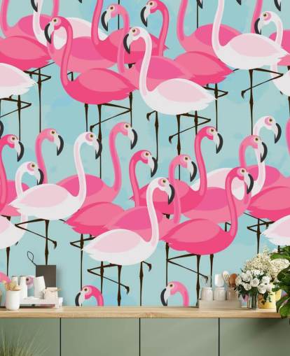 Papel pintado Flamenco rosa y blanco