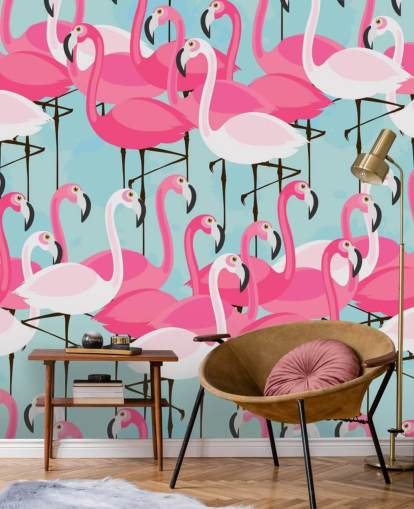 Pink og hvid Flamingo Baggrund