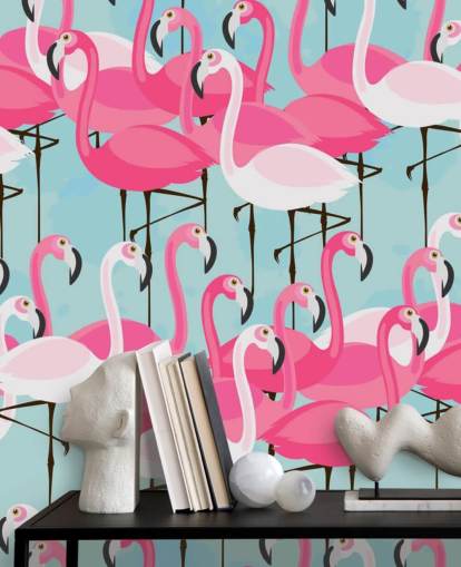 Papel pintado Flamenco rosa y blanco