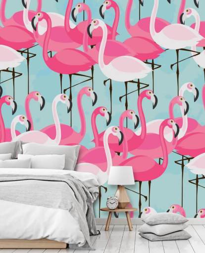 Rosa und weiße Flamingo-Tapete