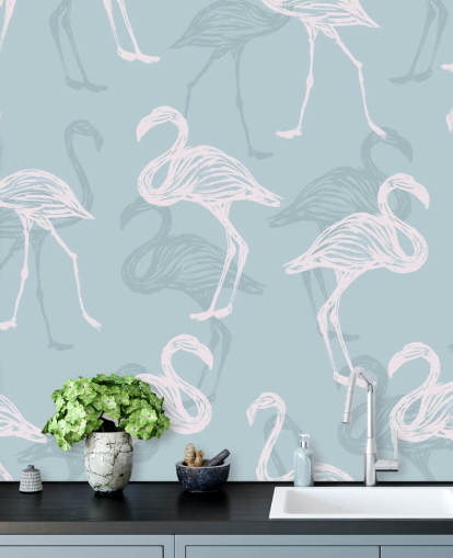 Papel Pintado Flamenco Azul