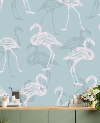 Blauer Flamingo Tapete