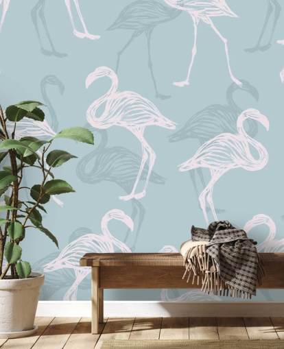 Carta da parati Blue Flamingo