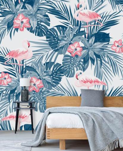 Blue and Pink Flamingo Wallpaper