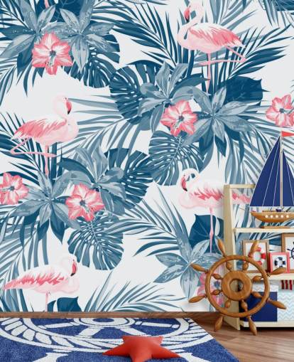 Blue and Pink Flamingo Wallpaper