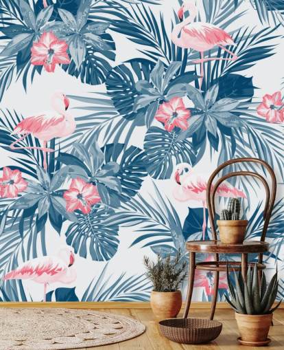 Papier Peint Flamant Rose et Bleu Papier Peint Flamant Rose et Bleu