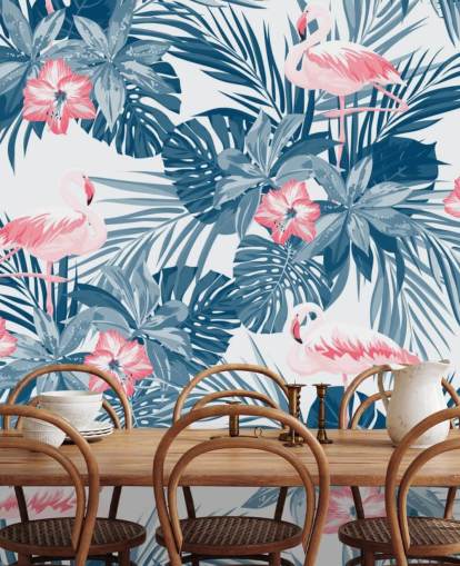 Blue and Pink Flamingo Wallpaper
