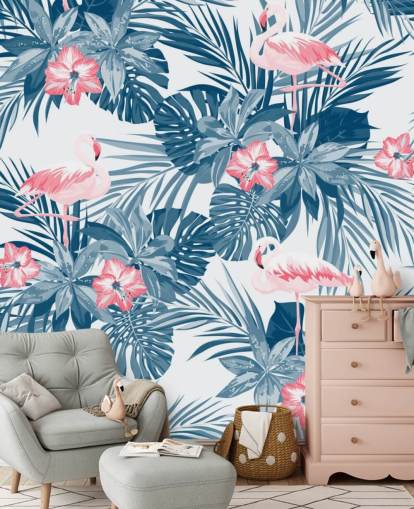 Blue and Pink Flamingo Wallpaper