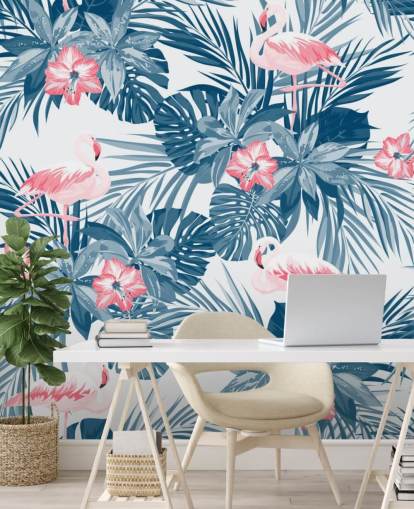 Blue and Pink Flamingo Wallpaper