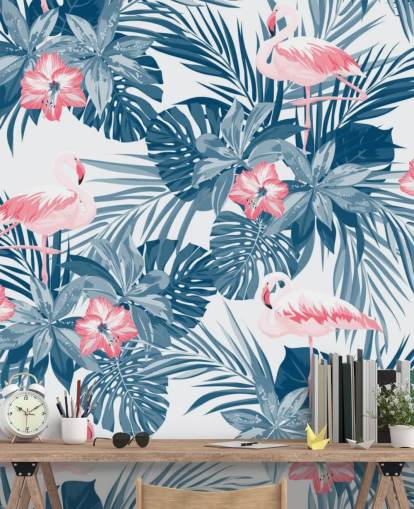 Papel Pintado Flamencos Azul y Rosa Papel Pintado Flamencos Azul y Rosa