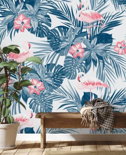 Blå og lyserød flamingo tapet Blå og lyserød flamingo tapet