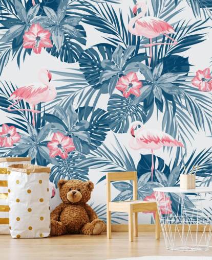 Blå og lyserød flamingo tapet Blå og lyserød flamingo tapet